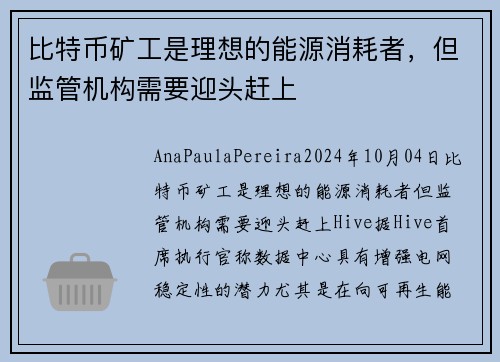 比特币矿工是理想的能源消耗者，但监管机构需要迎头赶上 